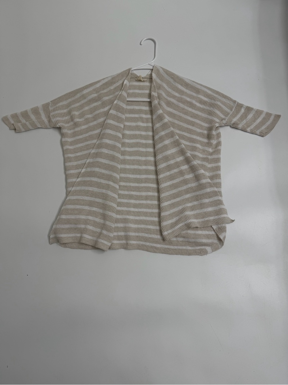 Eileen Fisher Organic Linen Open Front Cardigan XXS Beige White Stripe Knit